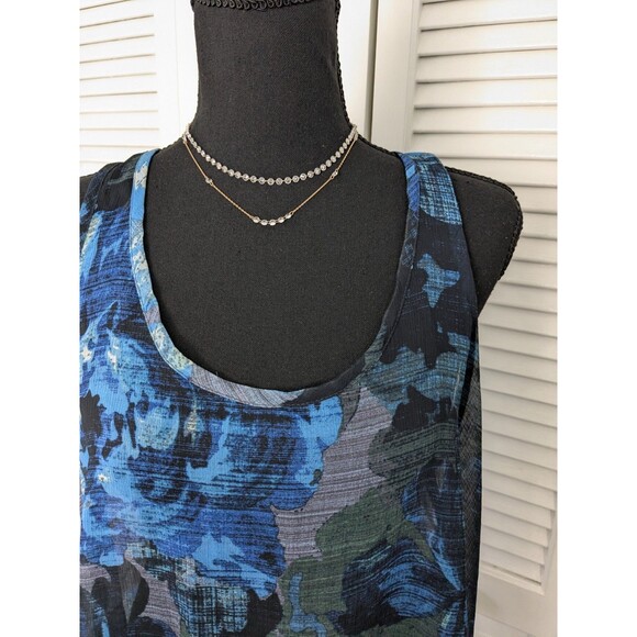 Express Top Womens L Blue Floral Watercolor Sheer Racerback Blouse Tank Coverup - Picture 2 of 12